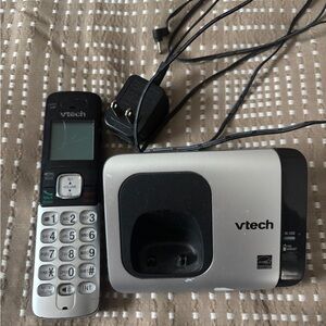 Black and Silver Cordless Phone with Base